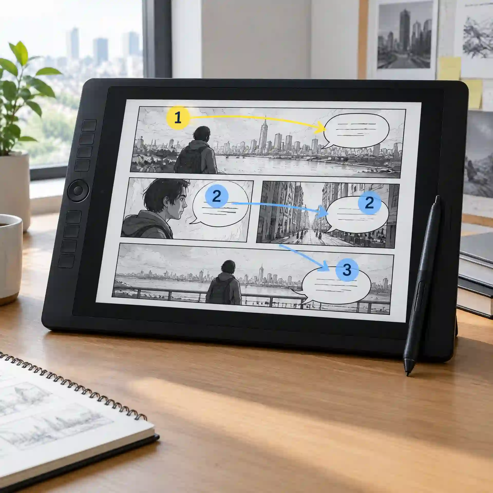 Visual example for how to translate a picture containing manga dialogue, supporting correct panel order, speaker identification, separate speech bubbles, and preservation of narrative context during translation.