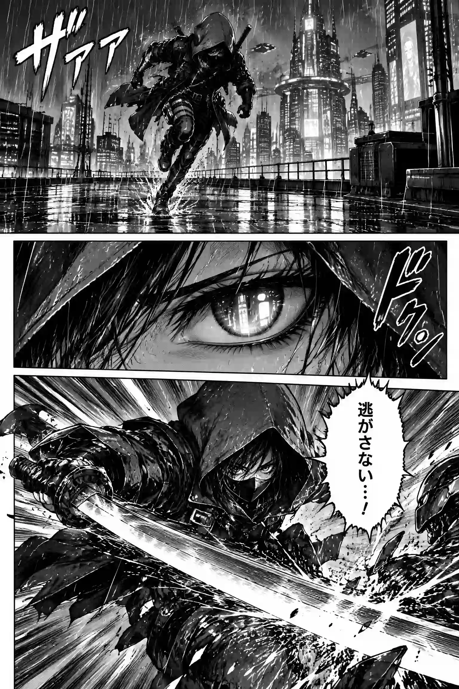 colorize manga 示例:AI上色前的黑白漫画原始页面与清晰线稿。